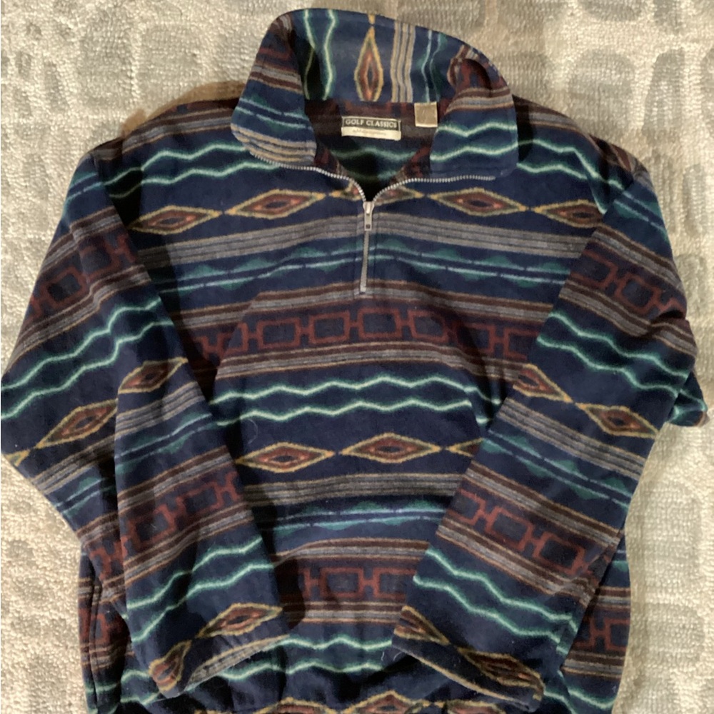 Men's Zip-Up Fleece with Geometric Pattern Vintage Munsingwear Golf Classics